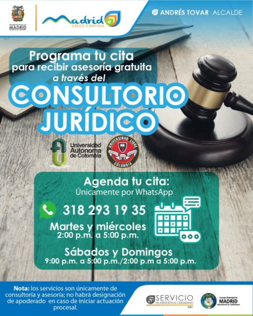 En Madrid, Cundinamarca brindan servicio de asesoría jurídica gratuita