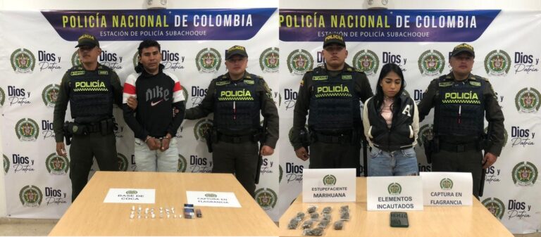 Dos personas fueron capturadas en Subachoque por porte de estupefacientes