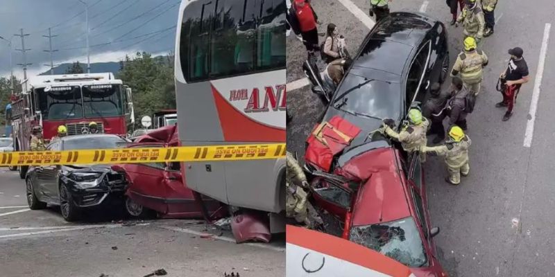 Accidente múltiple paraliza la Autopista Norte en Bogotá: un conductor quedó atrapado